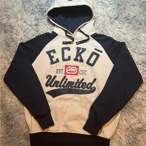 SOLD - Ecko Unlimited Men’s Hoodie - Cream and Navy